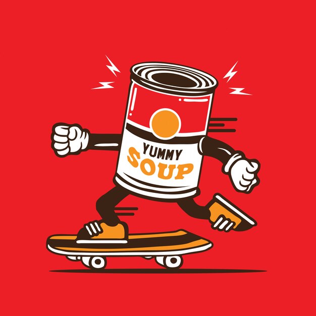 Sopa puede diseño de personajes de skate