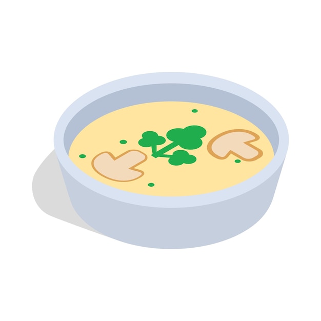 Sopa de puré con icono de champiñones en estilo isométrico 3d aislado sobre fondo blanco Símbolo de comida