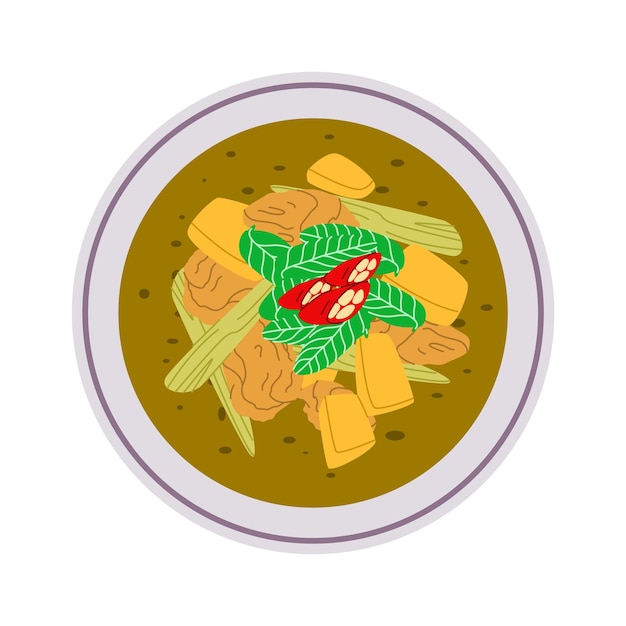 Vector sopa de samlar kako comida tradicional de camboya hecha de kroeung verde una comida deliciosa y fresca y saludable