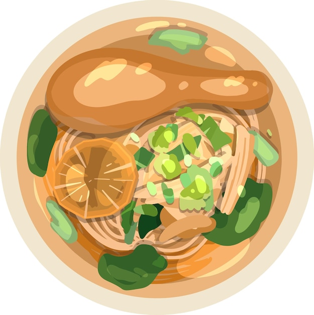 Sopa Tailandesa Con Fideos Pollo Vista Superior Ilustración Comida Tailandesa Vector