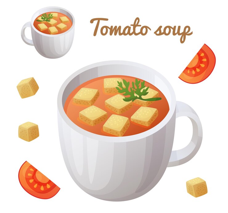 Vector sopa de tomate en el icono vectorial de la taza aislado en un fondo blanco alimentos vegetales orgánicos saludables