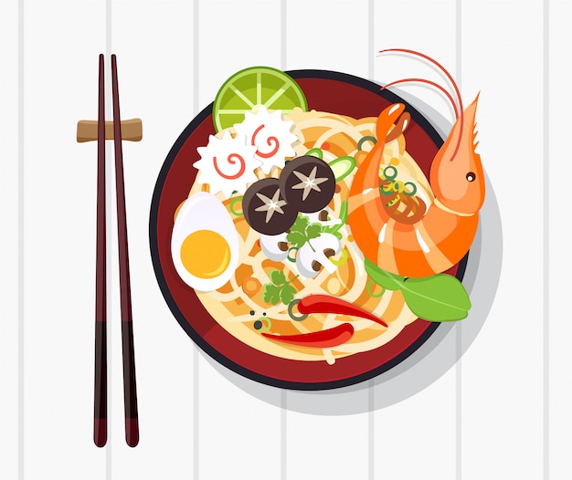 Sopa tradicional china con fideos, sopa de fideos en tazón chino comida asiática