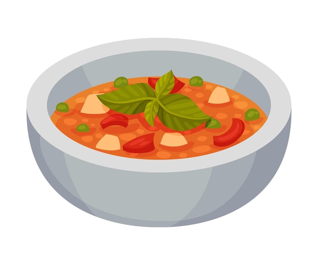 Sopa de verduras Minestrone como ilustración vectorial de platos de la cocina italiana