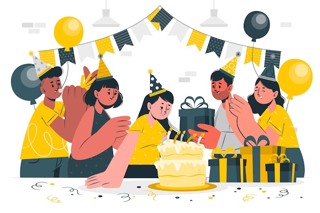 Soplando velas de cumpleaños concepto ilustración