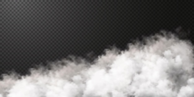 Soplo de humo blanco aislado sobre fondo negro transparente png textura efectiva de niebla de vapor