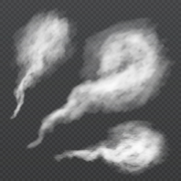 Soplo de humo blanco, rastro de vapor. Flujo de vapor de vector aislado
