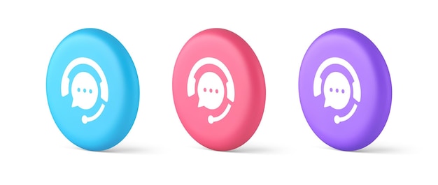Soporte al cliente servicio de chat en vivo botón de información mensajería conversación consultoría 3D iconos realistas