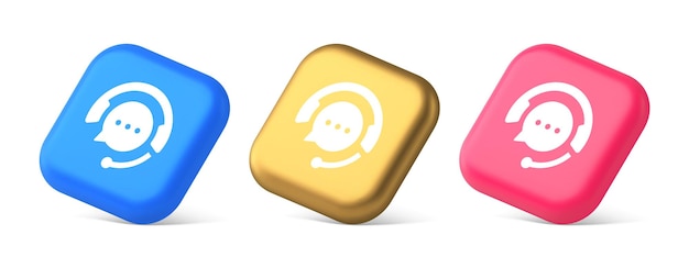 Soporte al cliente servicio de chat en vivo botón de información mensajería conversación consultoría 3D iconos realistas