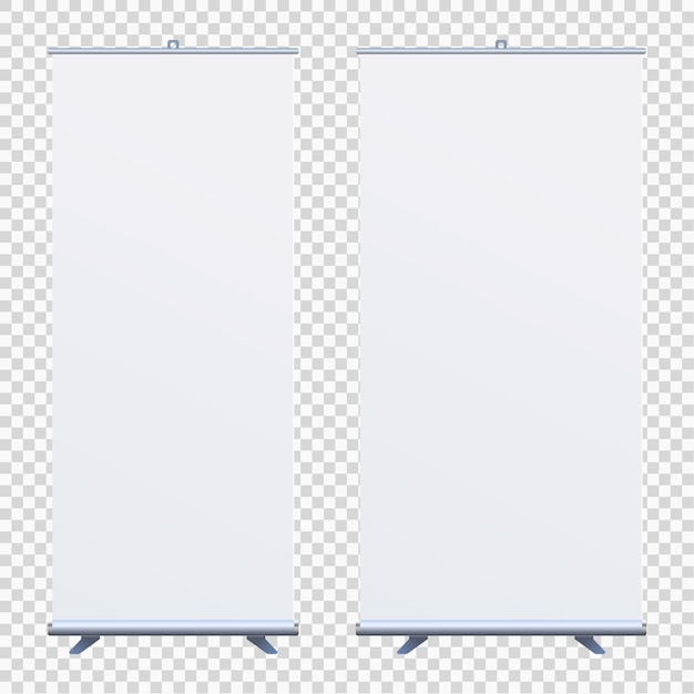 Soporte de banner enrollable sobre fondo limpio aislado Plantilla de diseño Plantilla de visualización de banner emergente en blanco para diseñadores Ilustración vectorial EPS 10 Rotafolio para capacitación o presentación promocional