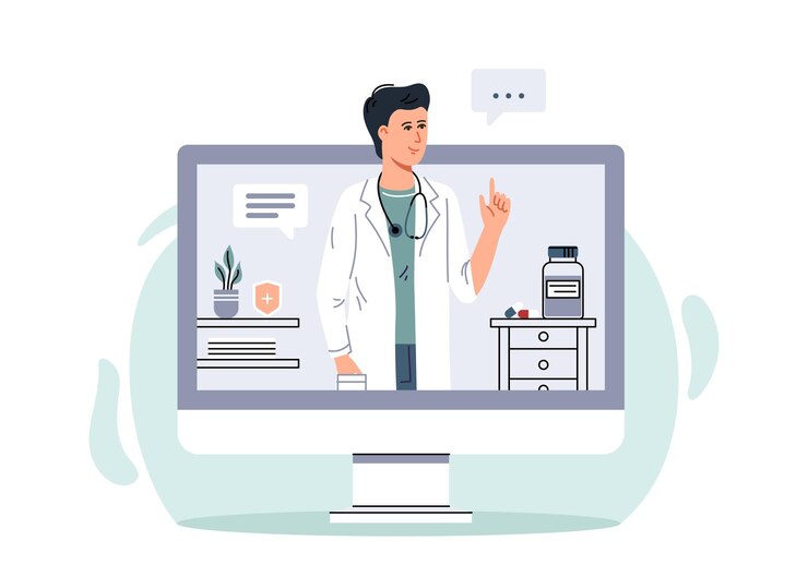 Vector soporte de consulta médica en línea médico en línea servicios de salud médico de familia masculino