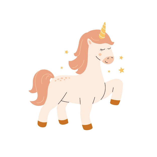 Soporte de dibujos animados de pony unicornio lindo carácter de vector de decoración de vivero caballo de cuento de hadas