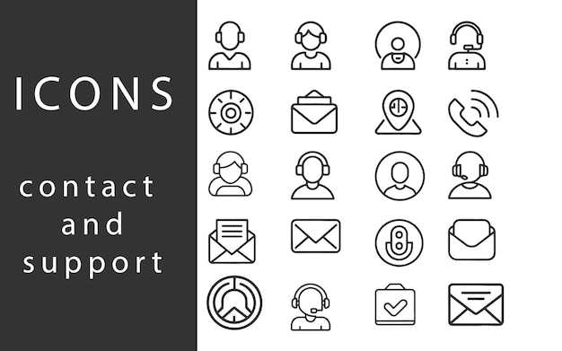 y soporte Iconos de arte de línea contacto centro de llamadas de información de servicio al cliente