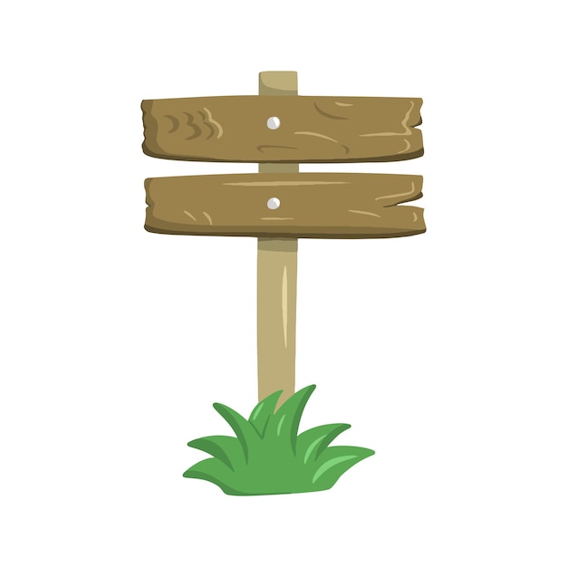 Soporte de madera en un soporte de poste con vector de hierba verde en estilo plano