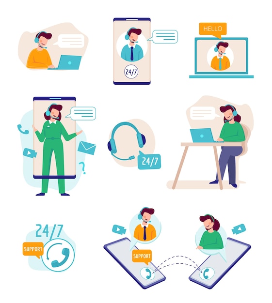 Soporte online. Asistente virtual persona que habla con agentes técnicos centro de llamadas de apoyo empresarial útil gerente. Servicio de ayuda de soporte de ilustración, cliente de asistencia en línea