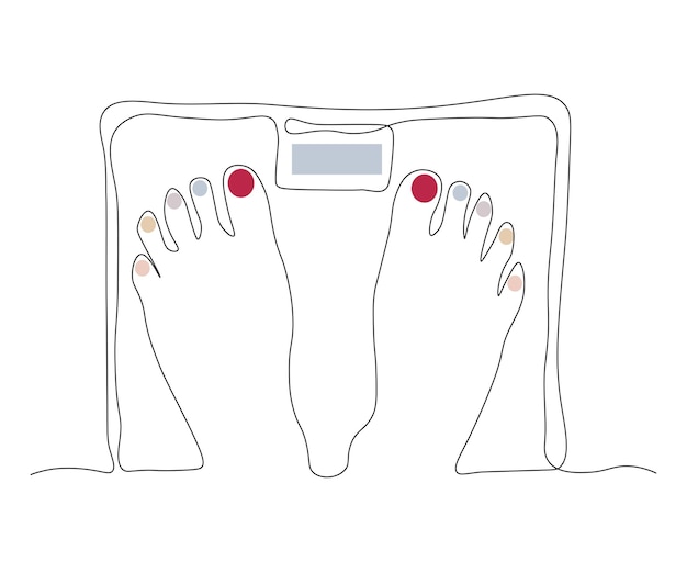 Vector soporte de pies abstractos en básculas de piso pesaje dibujo continuo de una línea