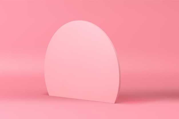 Soporte promocional de pared redonda rosa 3d para presentación de producto de belleza femenina elegante ilustración vectorial realista Círculo moderno minimalista plataforma vertical fondo de estudio sala de exposición vacía