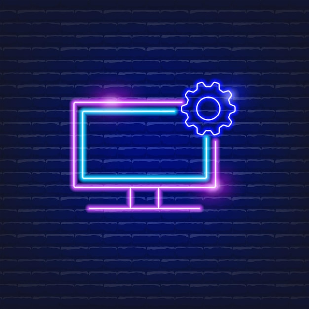 Soporte técnico Icono de neón Reparación de computadoras ilustración vectorial Signo de servicio Seo Concepto web