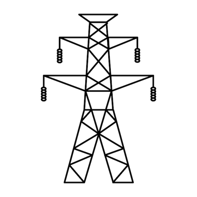 Soportes de la red eléctrica de alto voltaje Ilustración vectorial de redes de transmisión eléctrica de servicios públicos Líneas eléctricas aisladas sobre fondo blanco