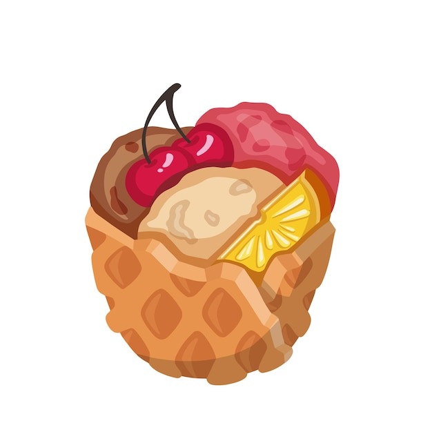 Sorbete de frutas con ilustración de vector de cereza y naranja y helado