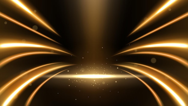Sorprendente línea brillante de oro elegante con efecto de iluminación chispas en ilustración vectorial de fondo negro
