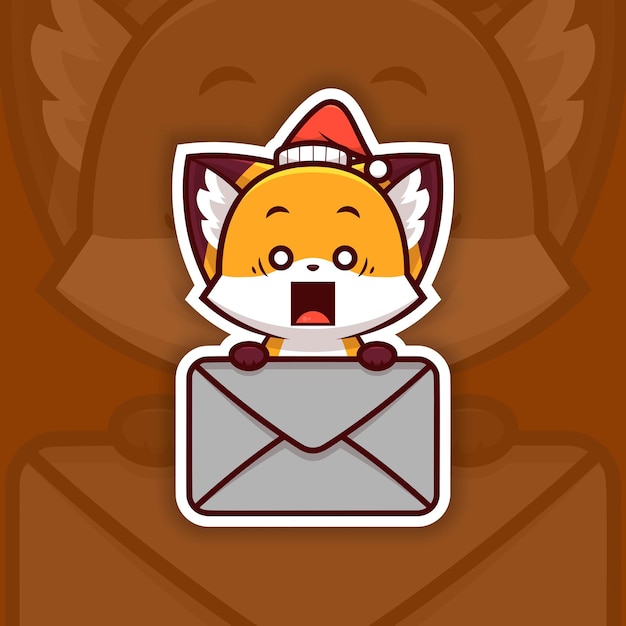 Sorprendido Navidad Fox sosteniendo correo Icon Vector Diseño de pegatinas