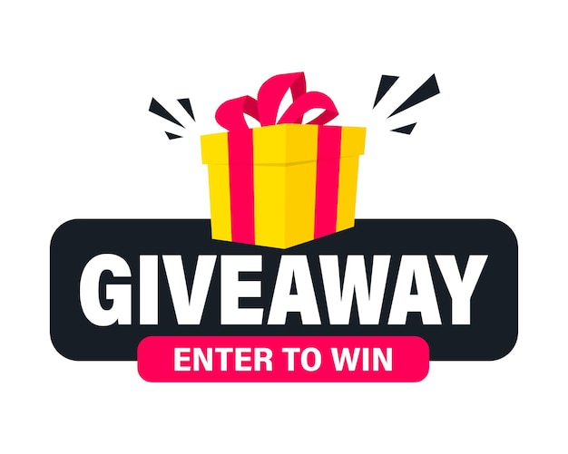 Sorteo, entra para ganar. Plantilla de publicación de redes sociales para diseño de promoción o banner de sitio web. Gana un sorteo de premios. Caja de regalo con sorteo de letras de tipografía moderna. Concepto de obsequio para ganadores