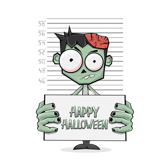Sospechoso de zombi y texto Feliz Halloween