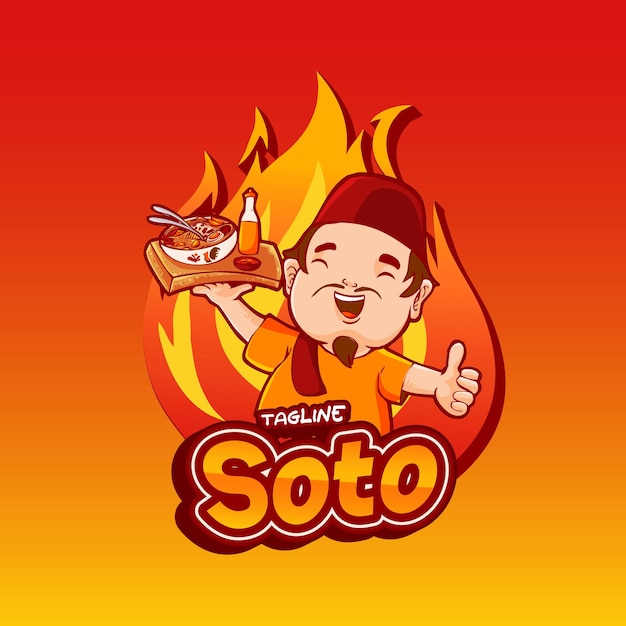 Soto mascota de personaje de comida indonesia