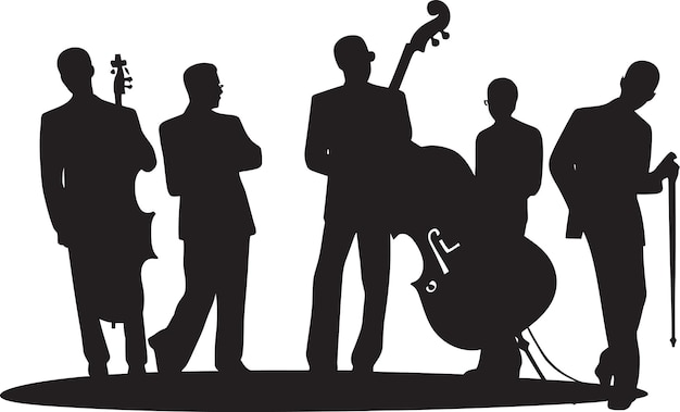 Soulful stance músicos de jazz ilustración icónica melodías de swing figura de palo imagen de la tripulación de jazz