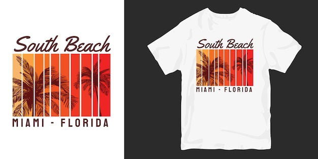 South Beach Miami Florida con diseño de camiseta palm sunset