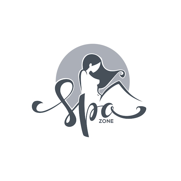 Spa y belleza, logo con imagen de niña y composición de letras