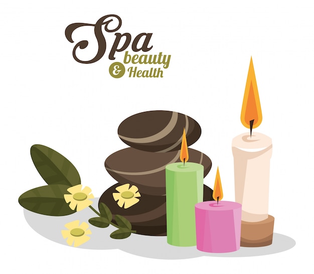 Vector spa belleza y salud piedras calientes velas perfumadas