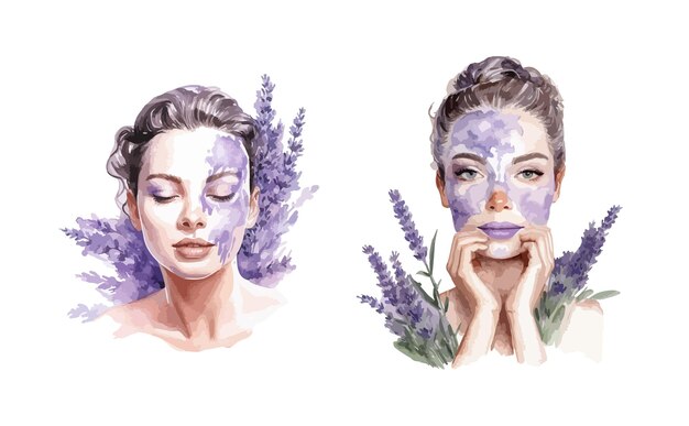 Spa chica con lavanda clipart aislado vector ilustración