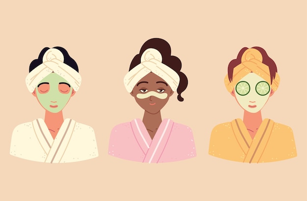 Vector spa mujeres en máscaras