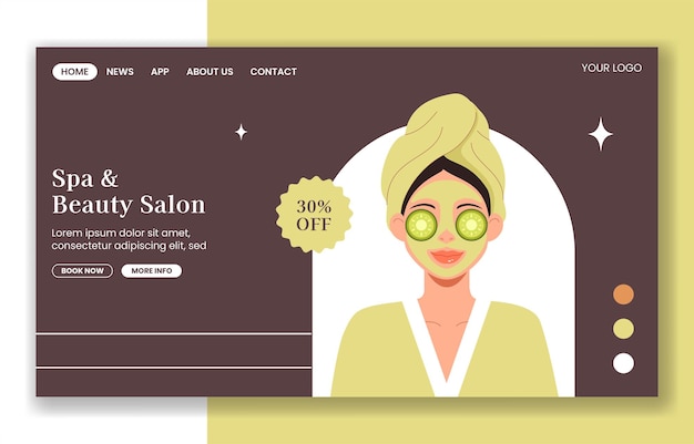 Spa Wellness y belleza Página de aterrizaje de redes sociales en ilustración plana de dibujos animados