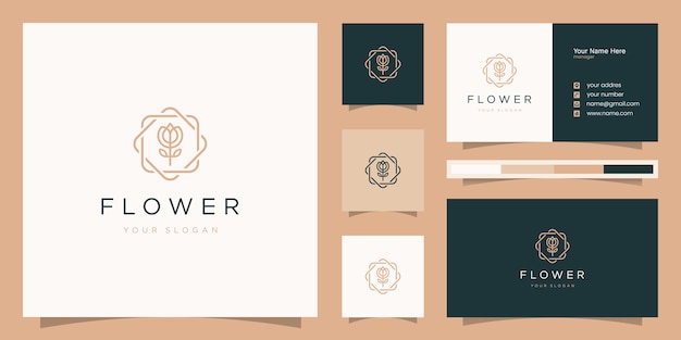 Vector spa, yoga y belleza rosa elegante. diseño de logotipo y tarjeta de visita