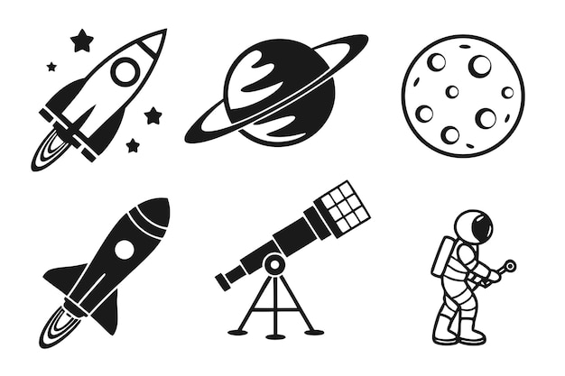 Space exploration elements isolated on white background