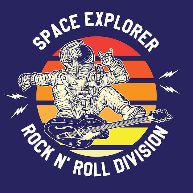 Space Explorer Rock N Roll Division Diseño de insignia de astronauta