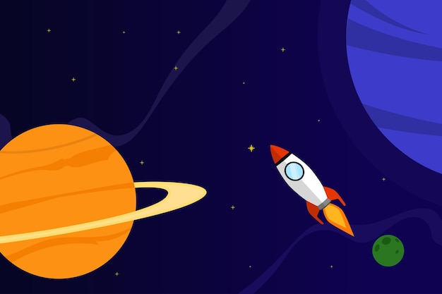 Space rocket and planet background Galaxies vector illustration poster design template