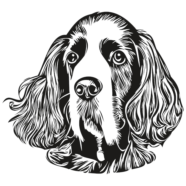 Spaniel Inglés Springer perro dibujado a mano línea arte vector dibujo blanco y negro logo mascotas ilustración
