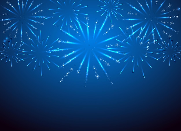 Sparkle fuegos artificiales en la ilustración de fondo azul