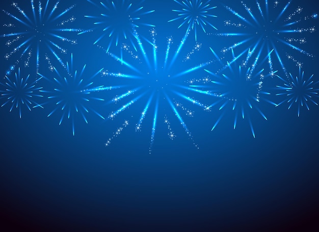 Vector sparkle fuegos artificiales en la ilustración de fondo azul