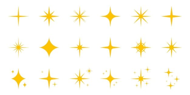 Sparkle Stars Silhouette Icon Set Gold Twinkle Flash Pictogram Magic Shine Icono brillante Efecto brillante