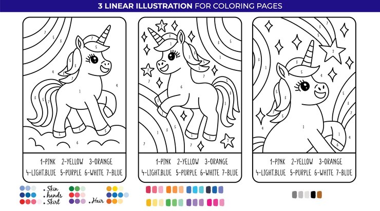 Sparkling Unicorns by Number Coloring Pages Aprende números y colores Hoja de trabajo imprimible
