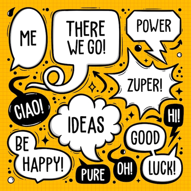 Speech bubbles doodle colección de vectores dibujados a mano