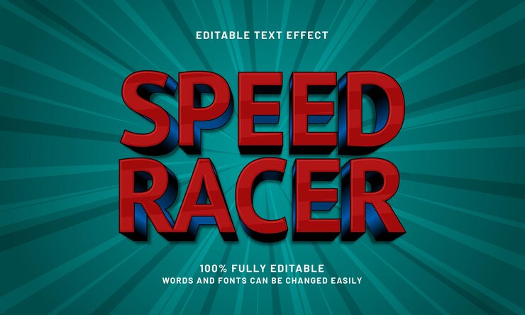Vector speed racer efecto de texto editable con un estilo de texto de deporte y patada