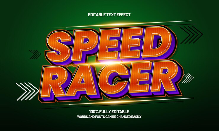 Vector speed racer efecto de texto editable con un estilo de texto rápido y rápido