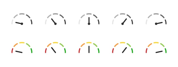Speedometer gauge icon set Performance or status levels vector illustration Used for dashboards monitoring control and analytics symbol Ideal for UI apps and web interfaces sign