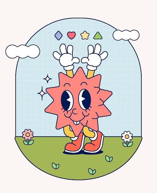 Spike redondo personaje retro mascota vintage de moda dibujo a mano gracioso dibujo de dibujos animados colección