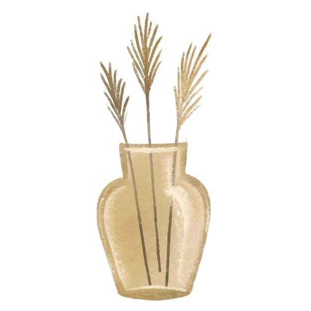 Spikelets de madera seca muerta Planta de interior en maceta Flor de hogar Ilustración aislada con planta de interior Acogedora